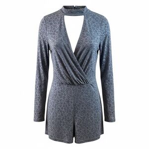 Vintage Havana Blue Hue Flower Print Long Sleeve Romper in Velvet Material